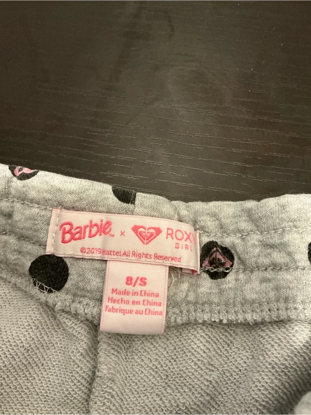 Roxy Girls' Gray Polka Dot Shorts with Pink Trim
